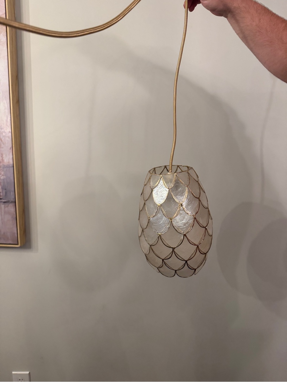 Anthropologie Gold and Pearl Scalloped Pendant Light